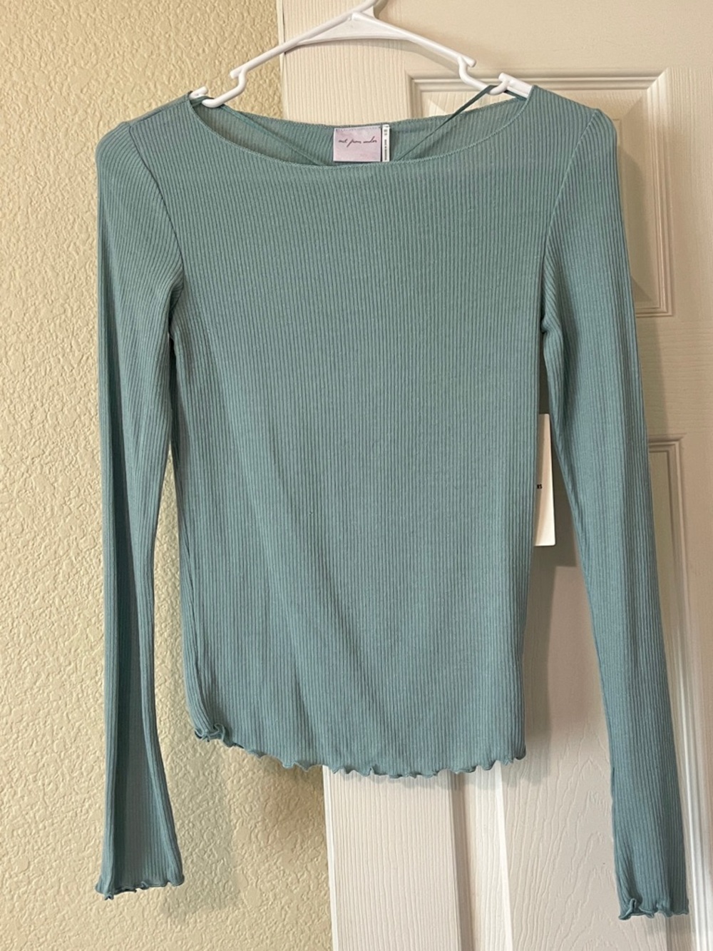 Long-Sleeve Ribbed Boatneck Top